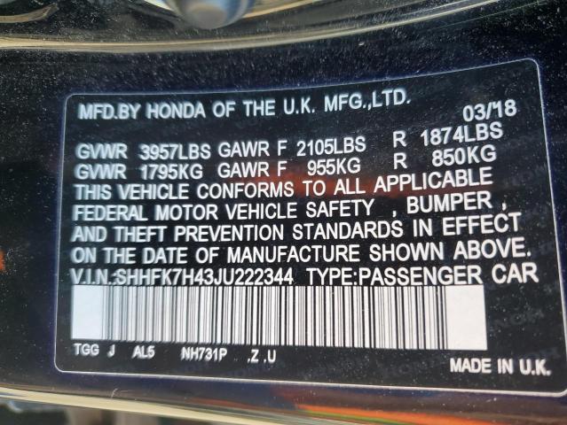 SHHFK7H43JU222344 Honda Civic Sport