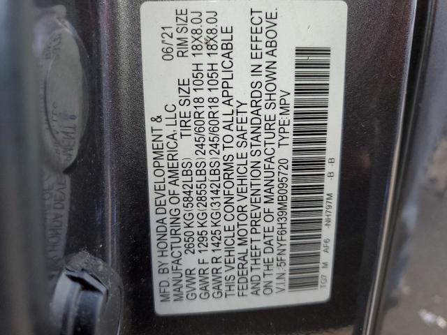 5FNYF6H39MB095720 Honda Pilot Ex
