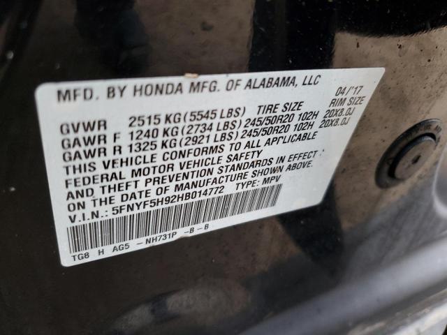 5FNYF5H92HB014772 Honda Pilot Touring