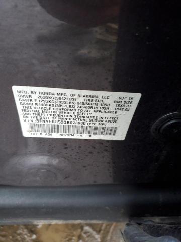 5FNYF6H52GB073080 Honda PILOT EXL