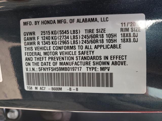 5FNYF5H59MB019717 Honda PILOT EXL