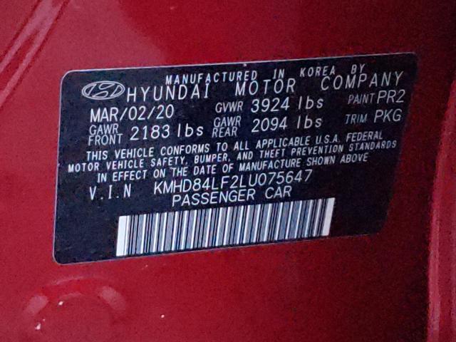 KMHD84LF2LU075647 Hyundai ELANTRA SEL