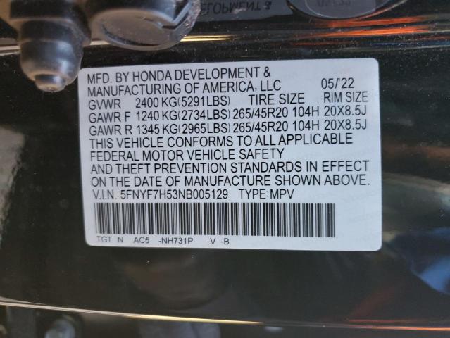 5FNYF7H53NB005129 Honda Passport Exl