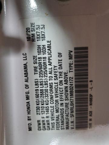 5FNRL6H71MB024172 Honda ODYSSEY EXL
