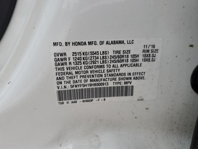 5FNYF5H19HB000913 Honda PILOT LX