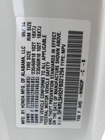 5FNRL5H92FB021294 Honda Odyssey Touring