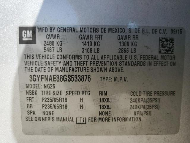 3GYFNAE38GS533876 Cadillac SRX