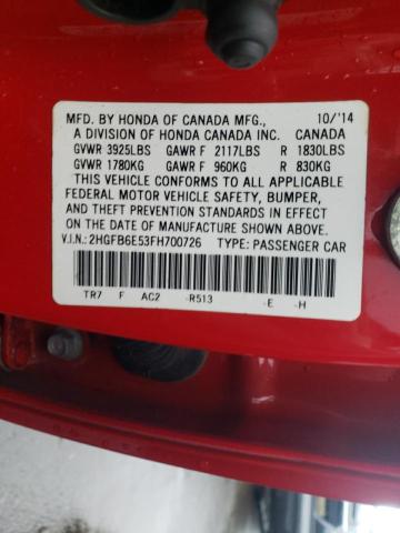 2HGFB6E53FH700726 Honda CIVIC SI