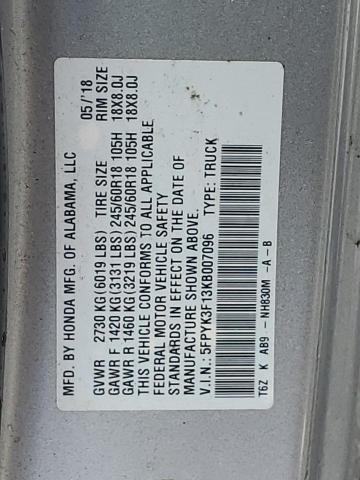 5FPYK3F13KB007096 Honda Ridgeline Sport