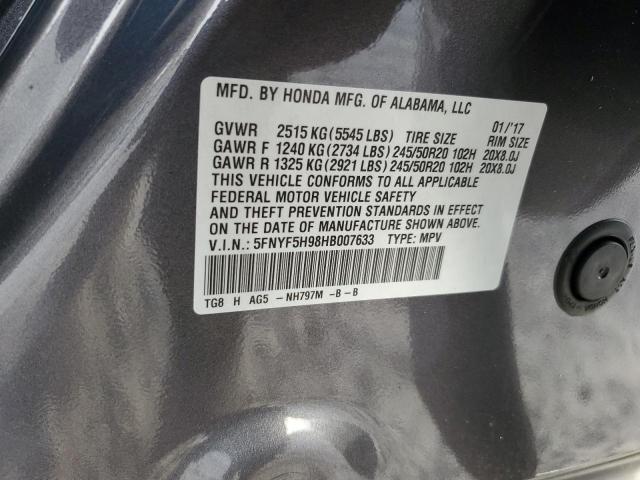 5FNYF5H98HB007633 Honda Pilot Touring