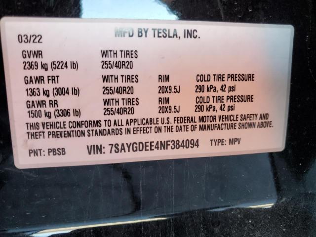 7SAYGDEE4NF384094 Tesla Model Y
