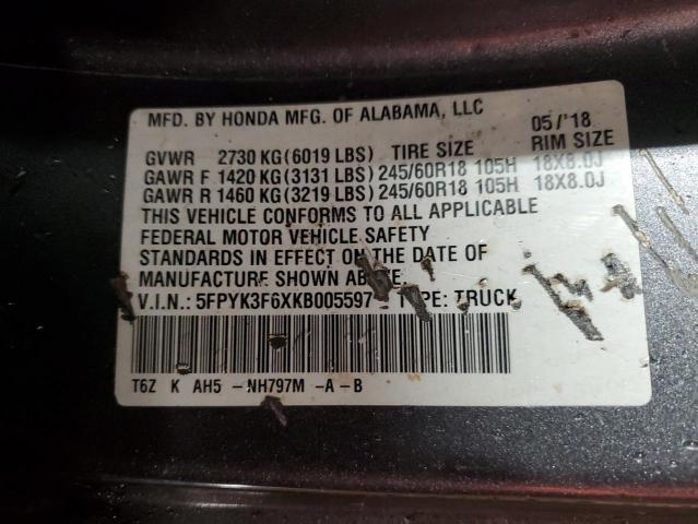 5FPYK3F6XKB005597 Honda Ridgeline Rtl