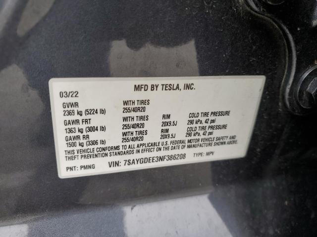 7SAYGDEE3NF386208 Tesla Model Y