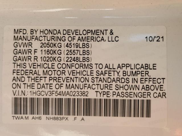 1HGCV3F54MA023382 Honda Accord Hybrid Exl