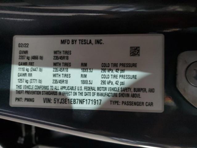 5YJ3E1EB7NF171917 Tesla MODEL 3