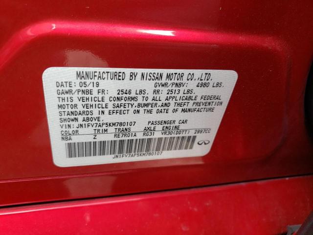 JN1FV7AP5KM780107 Infiniti Q50 Red Sport 400