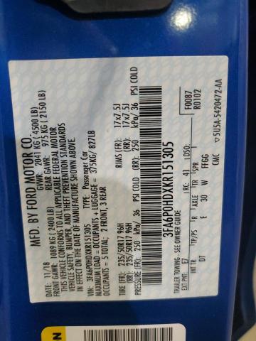3FA6P0HDXKR151305 Ford FUSION SE