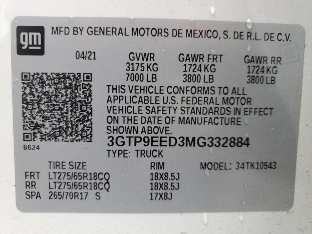 3GTP9EED3MG332884 GMC Sierra K1500 At4
