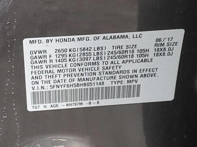 5FNYF6H58HB051148 Honda PILOT EXL
