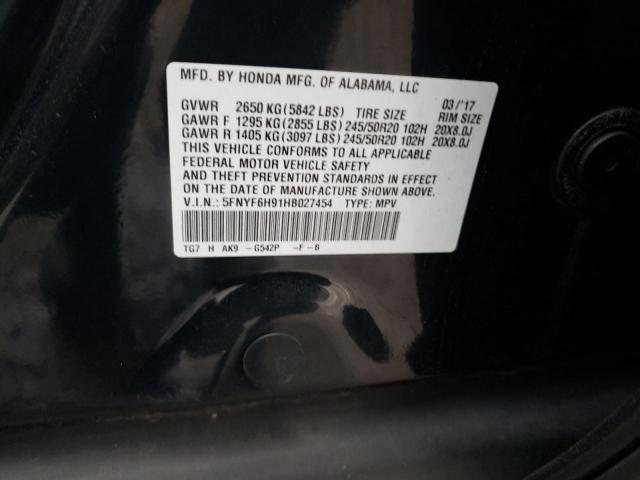 5FNYF6H91HB027454 Honda Pilot Touring