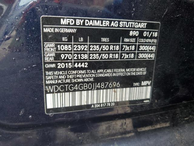 WDCTG4GB0JJ487696 Mercedes-Benz Gla 250 4matic