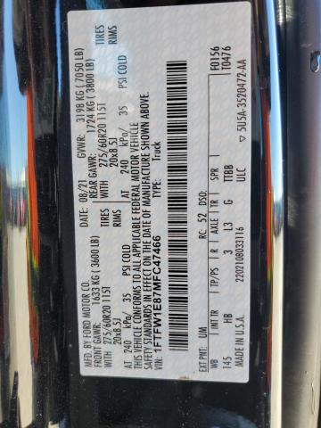1FTFW1E87MFC47466 Ford F150 Supercrew