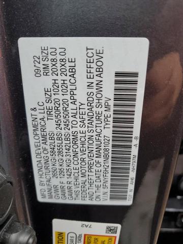 5FNYF6H21NB081027 Honda PILOT SE