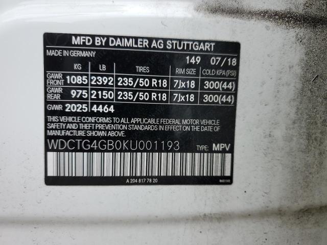 WDCTG4GB0KU001193 Mercedes-Benz Gla 250 4matic