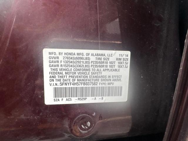 5FNYF4H57FB037582 Honda PILOT EXL