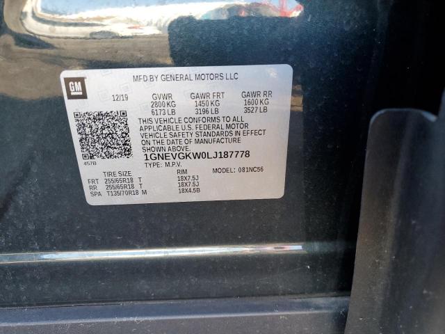 1GNEVGKW0LJ187778 Chevrolet Traverse Lt