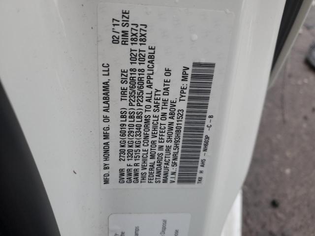 5FNRL5H93HB011523 Honda Odyssey Touring