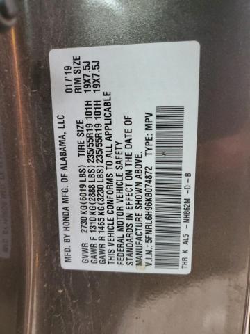 5FNRL6H96KB074872 Honda Odyssey Elite