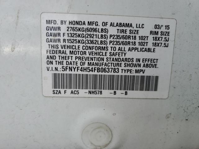 5FNYF4H54FB063783 Honda PILOT EXL