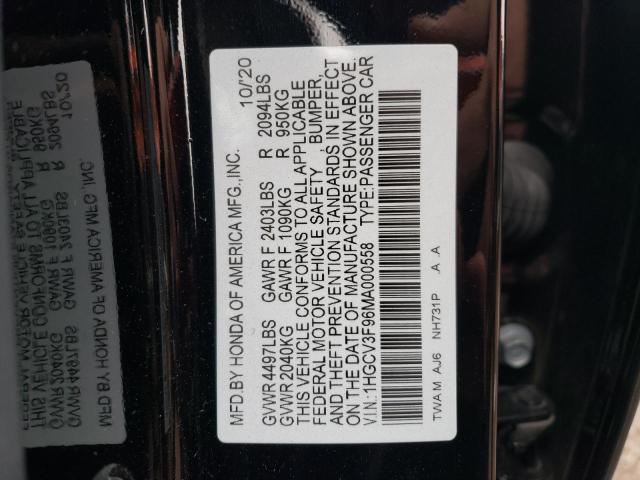 1HGCV3F96MA000558 Honda Accord Touring Hybrid