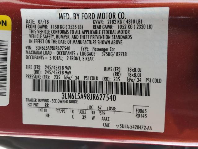 3LN6L5A98JR627540 Lincoln Mkz Premiere