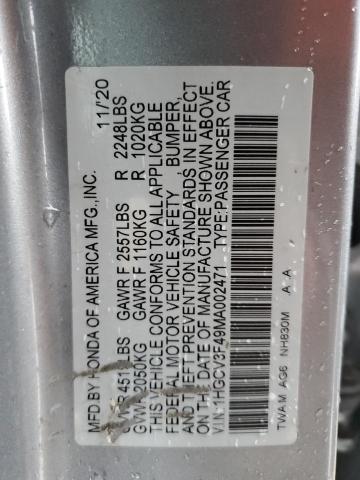 1HGCV3F49MA002471 Honda Accord Hybrid Ex