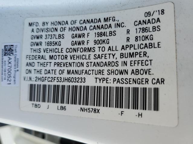 2HGFC2F53JH603233 Honda Civic Lx