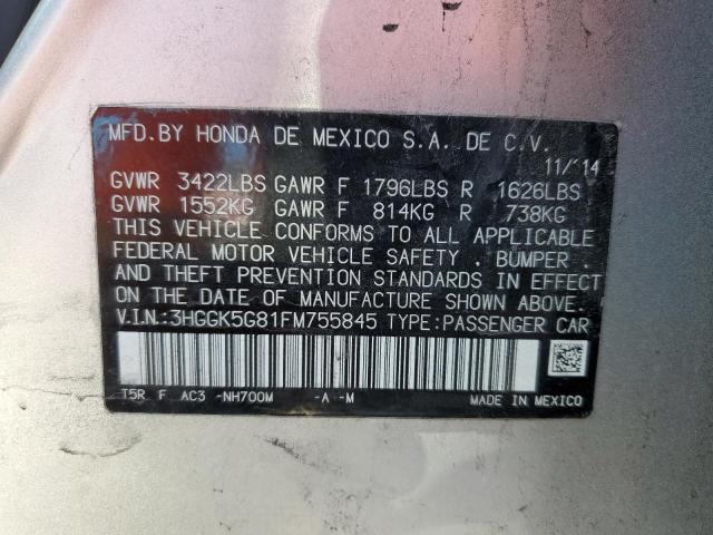 3HGGK5G81FM755845 Honda FIT EX