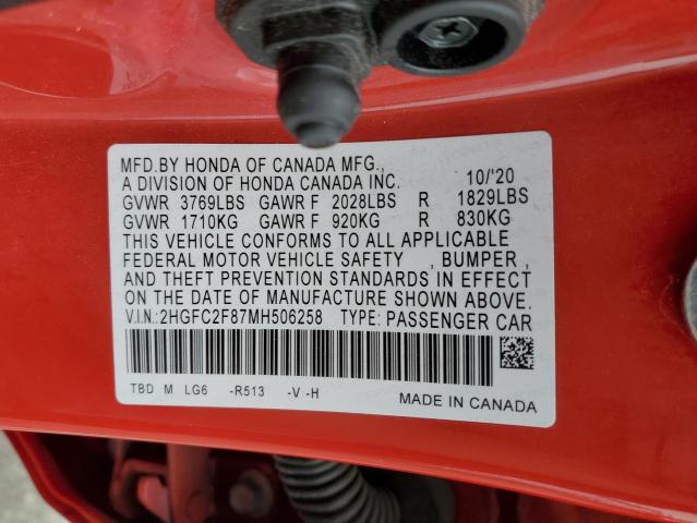 2HGFC2F87MH506258 Honda Civic Sport