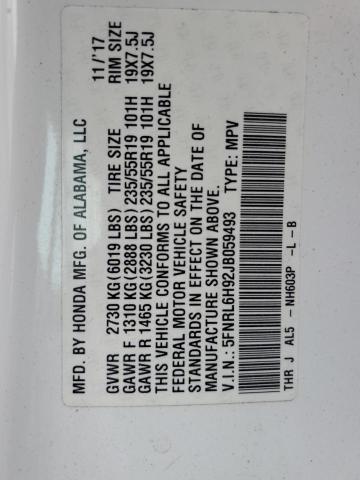 5FNRL6H92JB059493 Honda Odyssey Elite