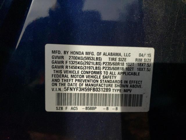 5FNYF3H59FB031289 Honda PILOT EXL