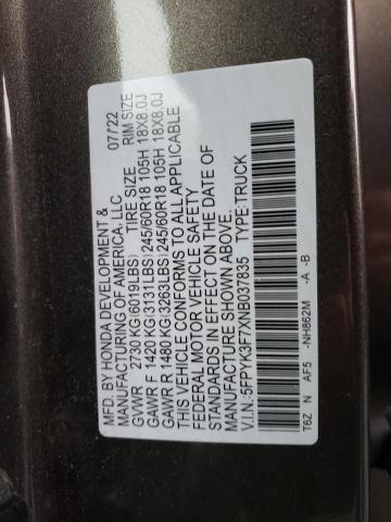 5FPYK3F7XNB037835 Honda Ridgeline Rtl