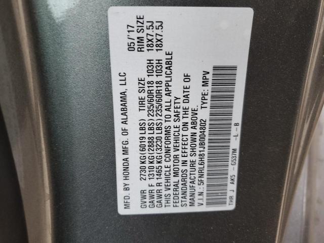 5FNRL6H81JB004802 Honda Odyssey Touring