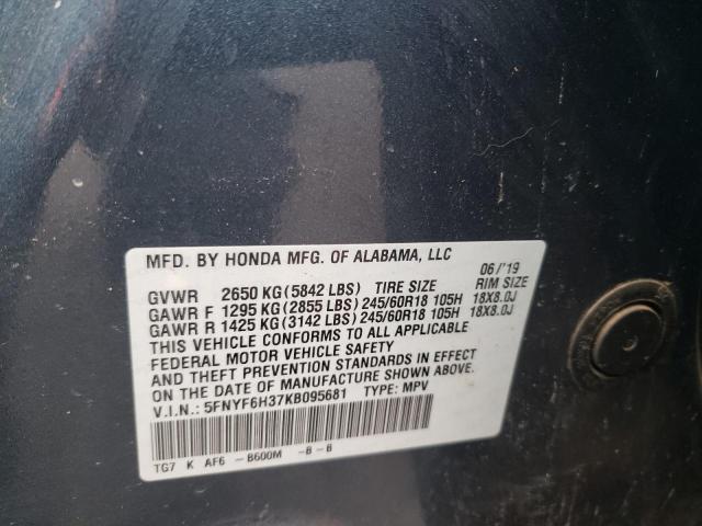 5FNYF6H37KB095681 Honda Pilot Ex