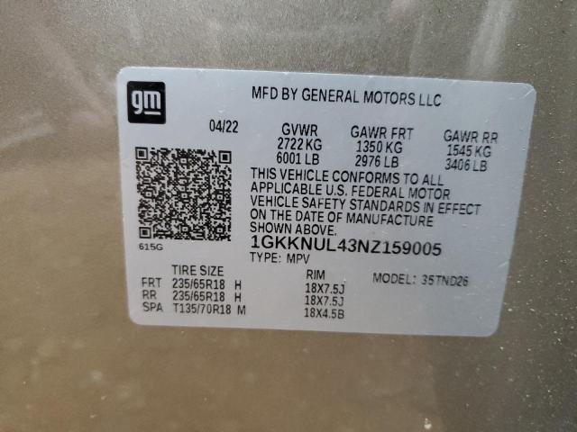 1GKKNUL43NZ159005 GMC ACADIA SLT