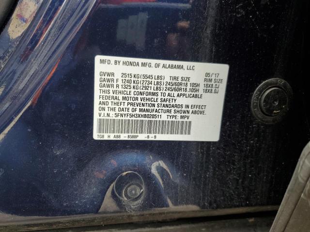 5FNYF5H3XHB020511 Honda Pilot Ex