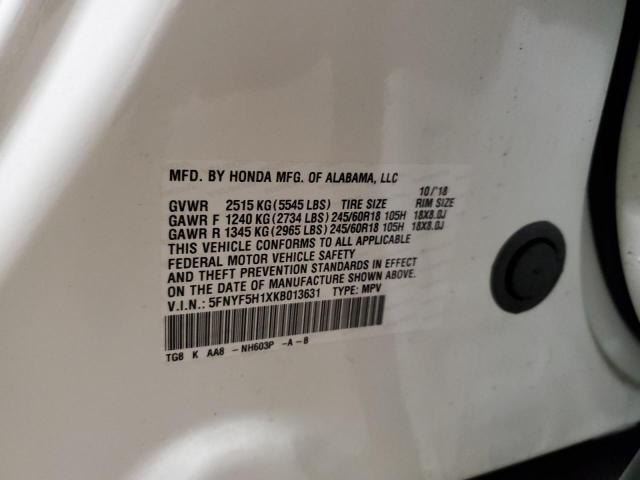 5FNYF5H1XKB013631 Honda PILOT LX