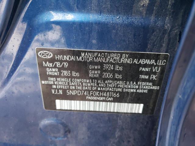 5NPD74LF0KH481166 Hyundai ELANTRA SE