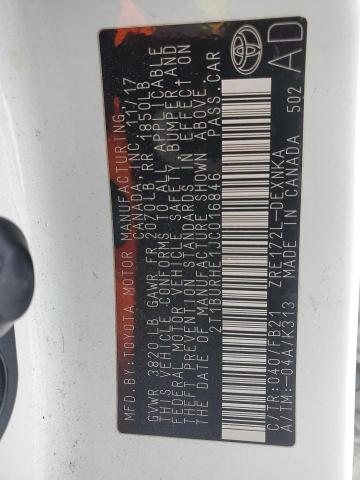2T1BURHE1JC016846 Toyota COROLLA L