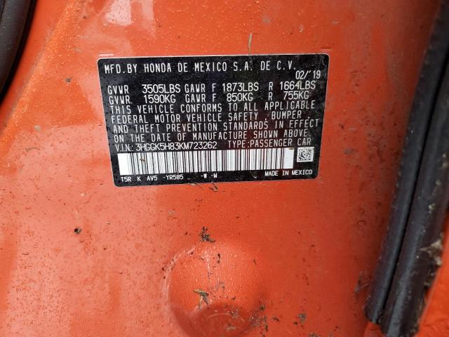 3HGGK5H83KM723262 Honda FIT EX